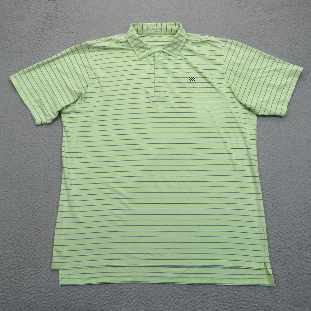 B Draddy Mens Large Lime Green Blue Stripe Golf‎ Pima Cotton Stretch Polo Shirt